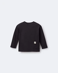 Toddler 'Hey' Long-Sleeve Pocket Tee - Black