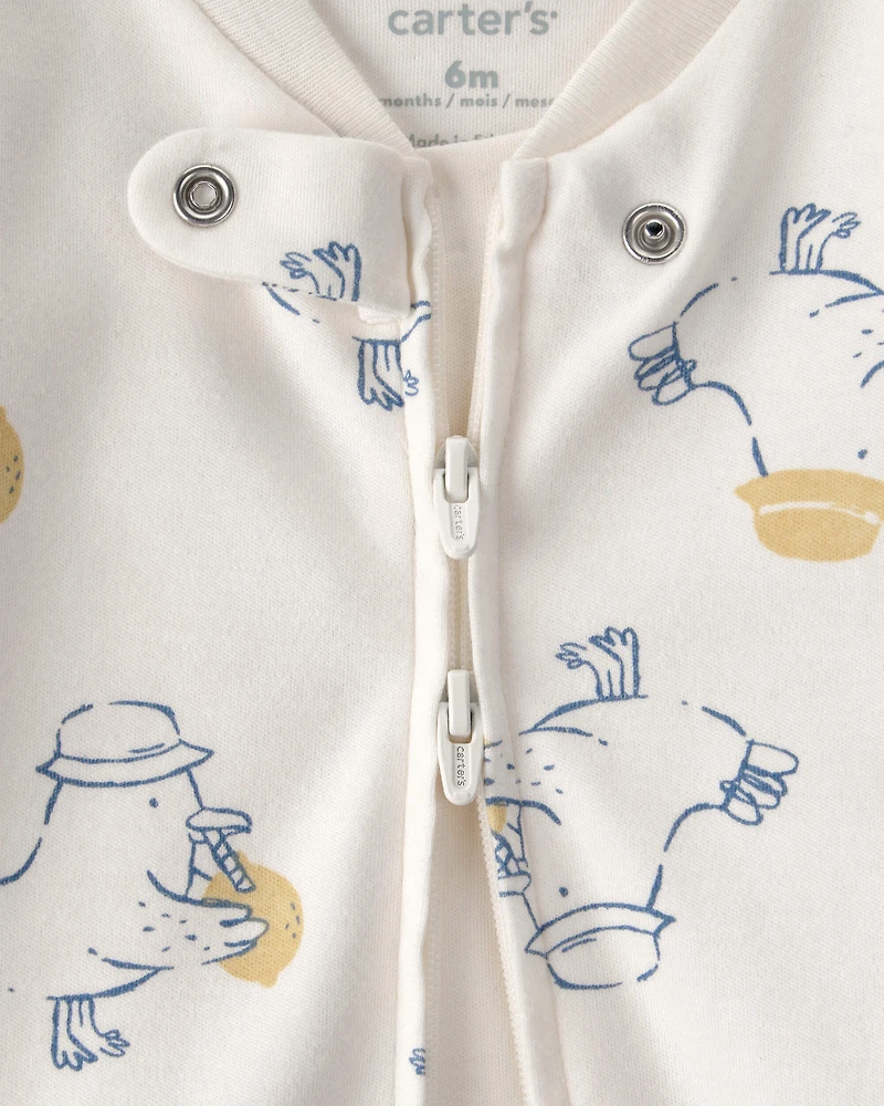 Baby Duck 2-Way Zip 100% Cotton Sleep & Play Pajama - Cream