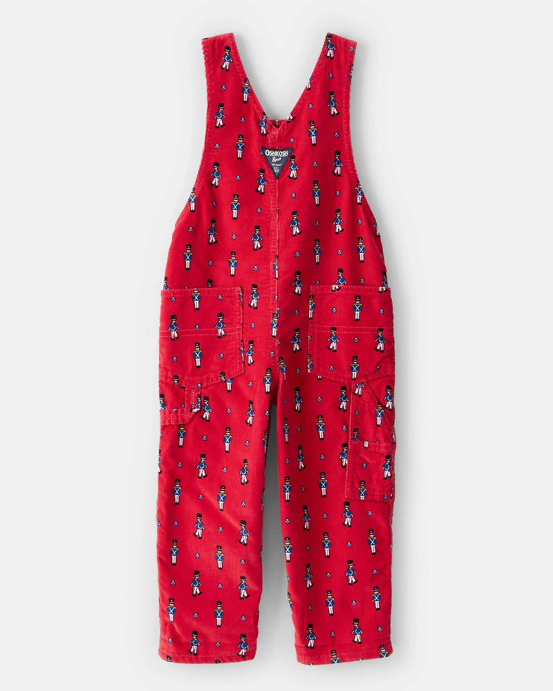 Toddler Nutcracker Corduroy Overalls - Red