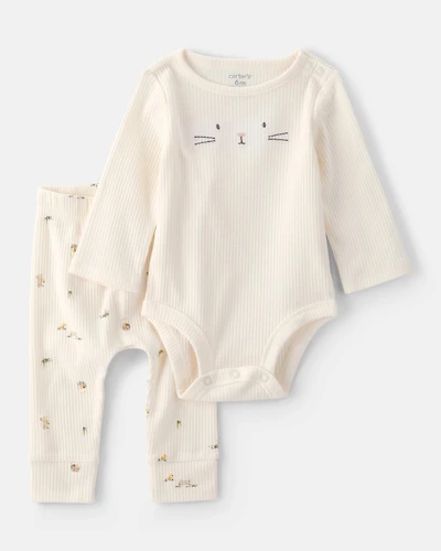 Baby 2-Piece Easter Bunny Rib Tee & Pant Set - Cream