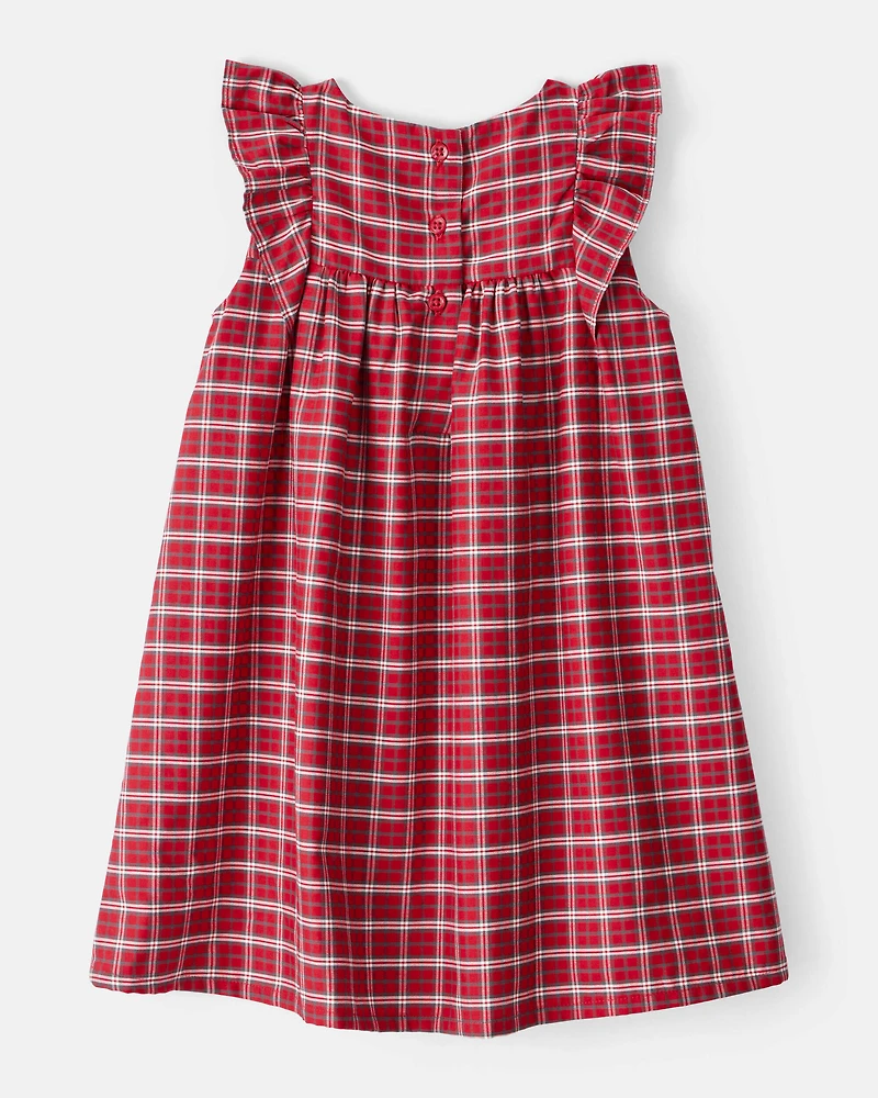Toddler Girl Plaid Cotton Sleeveless Occasion Dress - Red