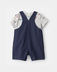 Baby Boy 2-Piece Boat Romper Set - Blue/Grey