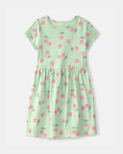 Girls Cherry Short-Sleeve Dress - Green
