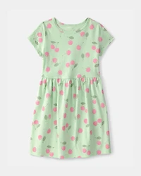 Girls Cherry Short-Sleeve Dress - Green