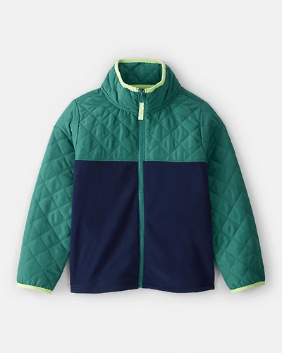 Boys Color Block Zip-Up Jacket - Green/Navy