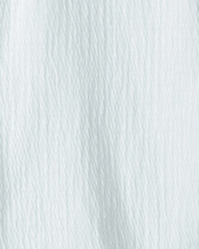 Girls Embroidered Flower Crinkle Top - Blue