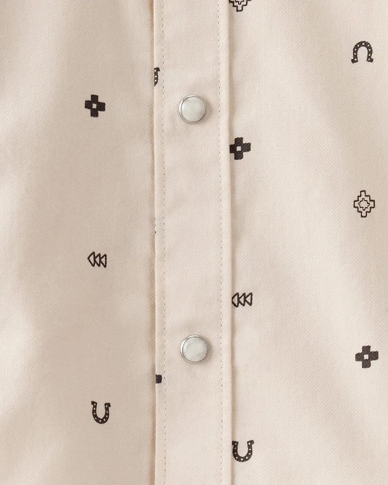 Toddler Boy Western Print Cotton Long-Sleeve Button-Down Shirt - Ivory