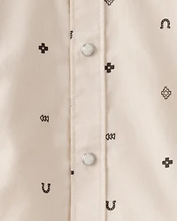 Toddler Boy Western Print Cotton Long-Sleeve Button-Down Shirt - Ivory