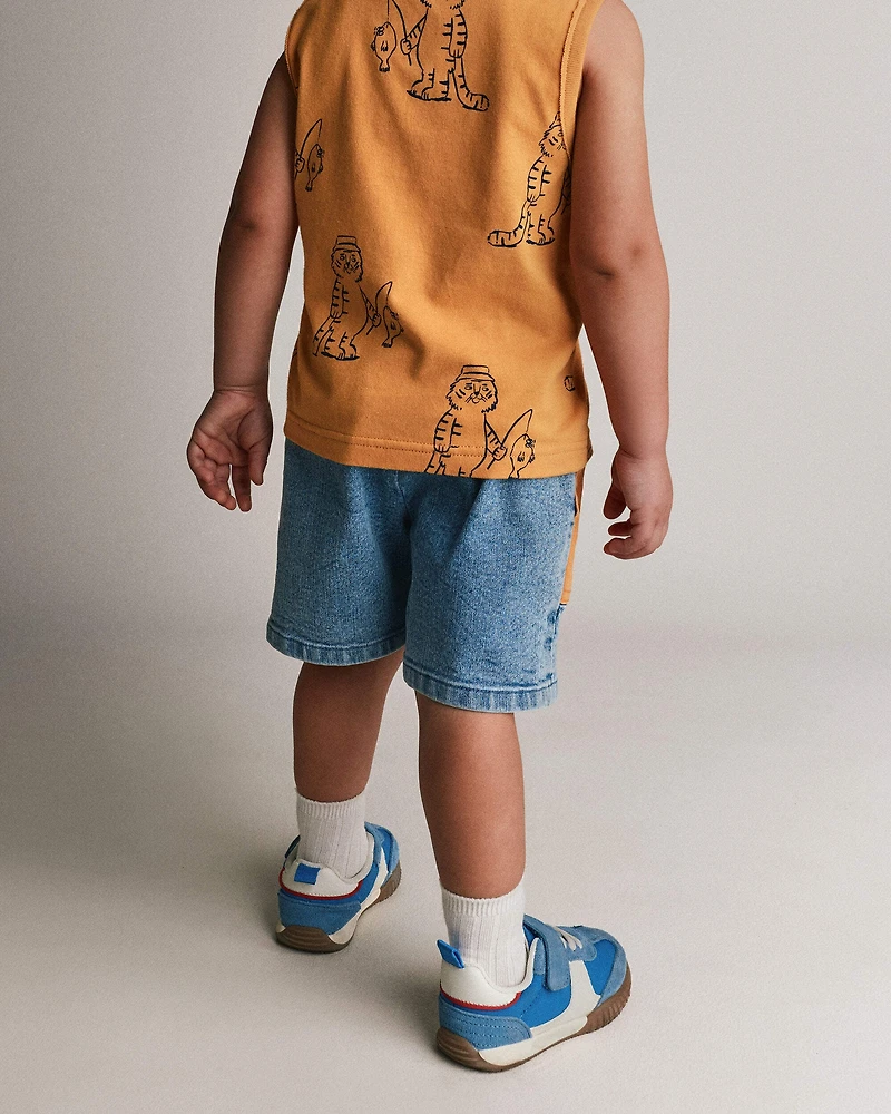 Toddler Colorblock Long-Line Shorts in Denim