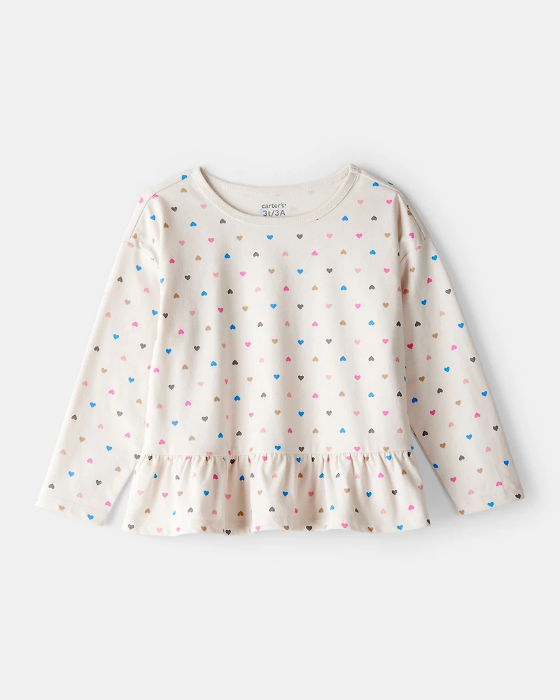 Toddler Girl Heart Print Long-Sleeve Top - Cream