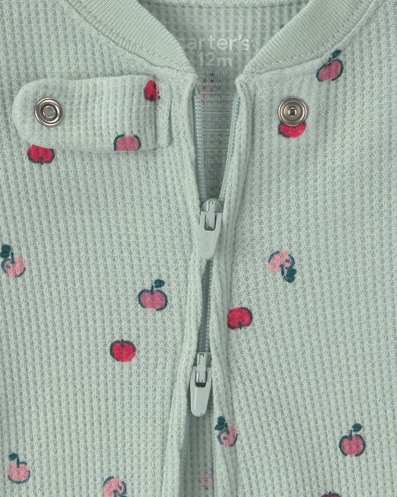 Baby Girl 1-Piece Apple Thermal Snug Fit Footed Pajama - Green