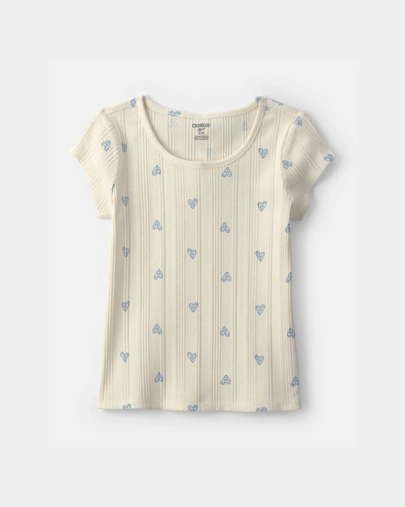 Girls Heart Ribbed Tee - Ivory