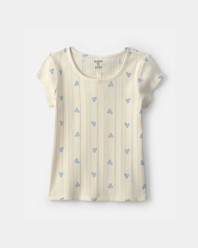 Girls Heart Ribbed Tee - Ivory