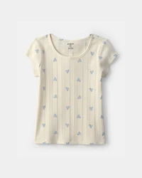 Girls Heart Ribbed Tee - Ivory