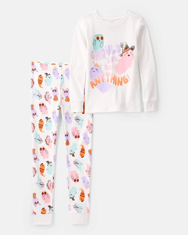 Girls 2-Piece "Ghouls Can Be Anything" Halloween 100% Snug Fit Cotton Pajamas - Ivory