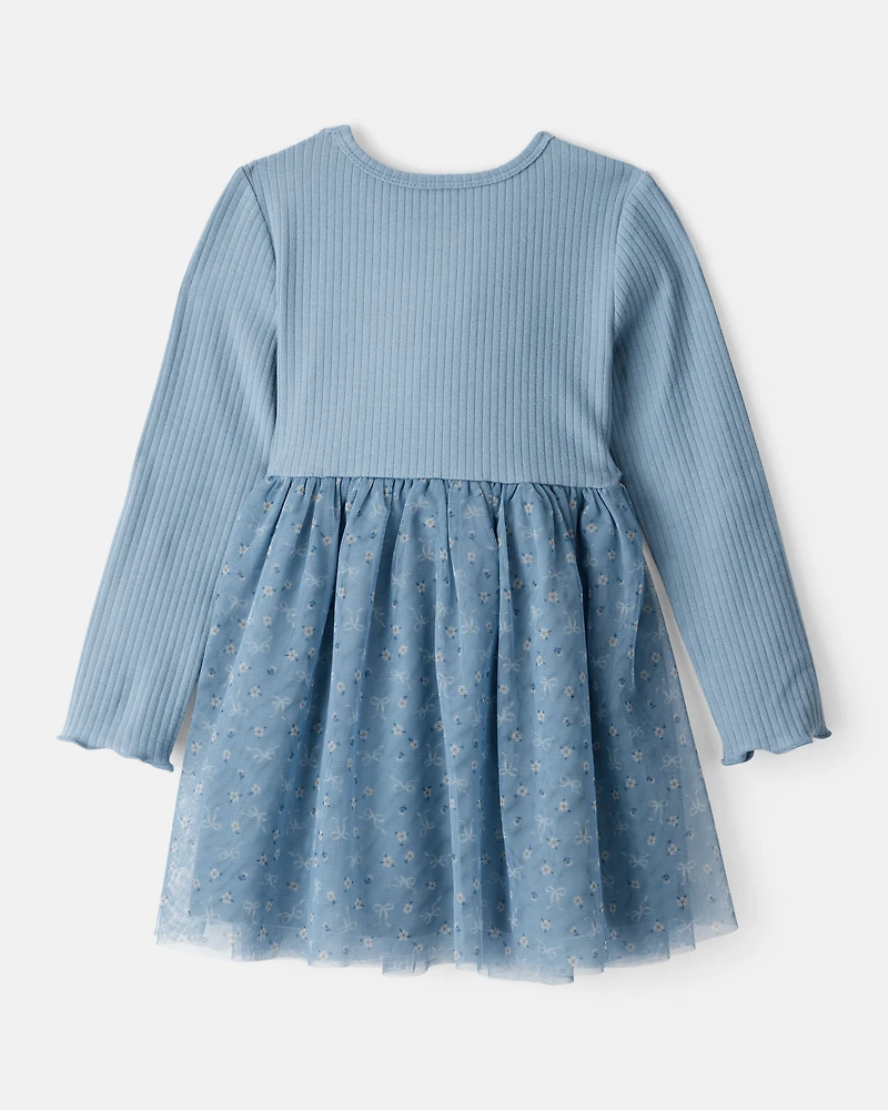 Toddler Girl Floral Print Long-Sleeve Dress - Blue