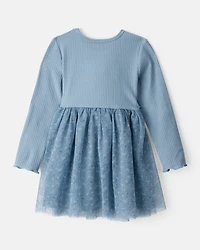Toddler Girl Floral Print Long-Sleeve Dress - Blue