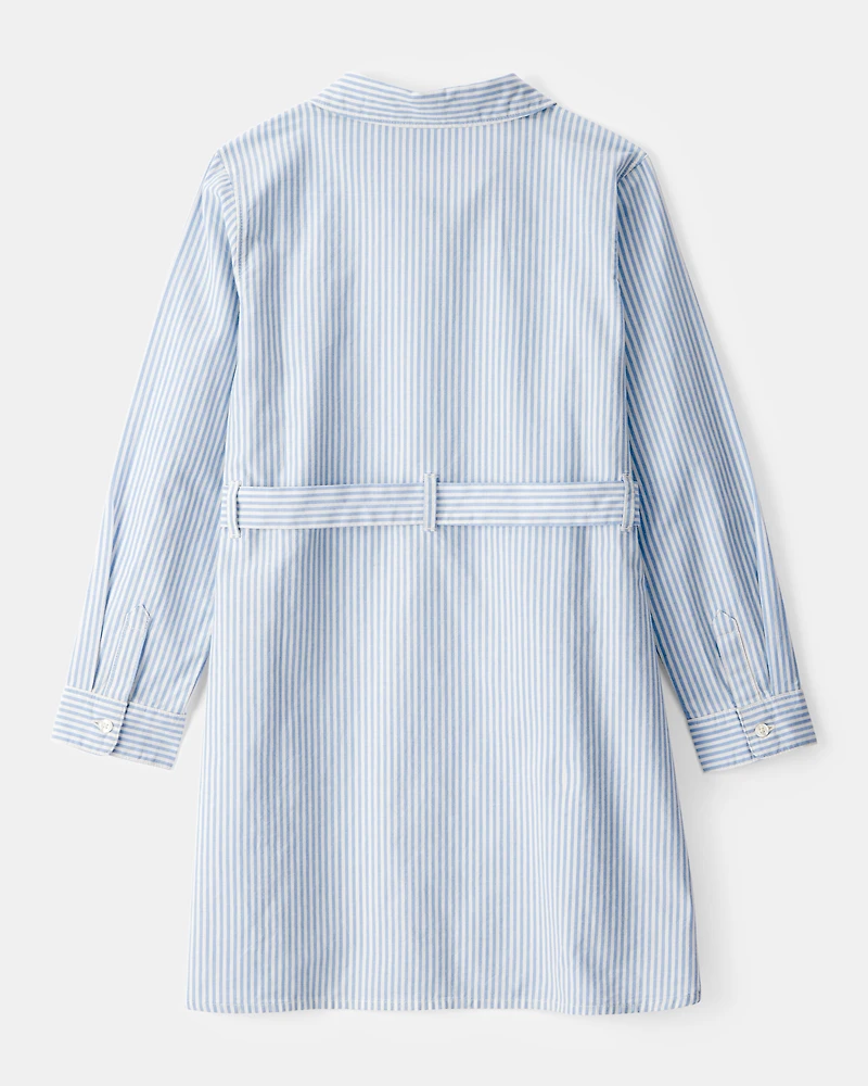 Kid Striped Button-Down Long-Sleeve Shirt Dress - Blue/White