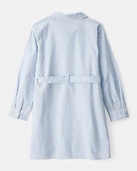 Kid Striped Button-Down Long-Sleeve Shirt Dress - Blue/White