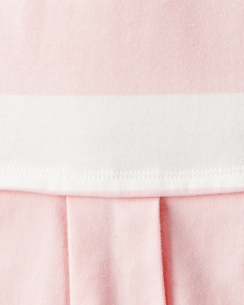 Kid Striped Rugby Pleated Dress - Pink/White