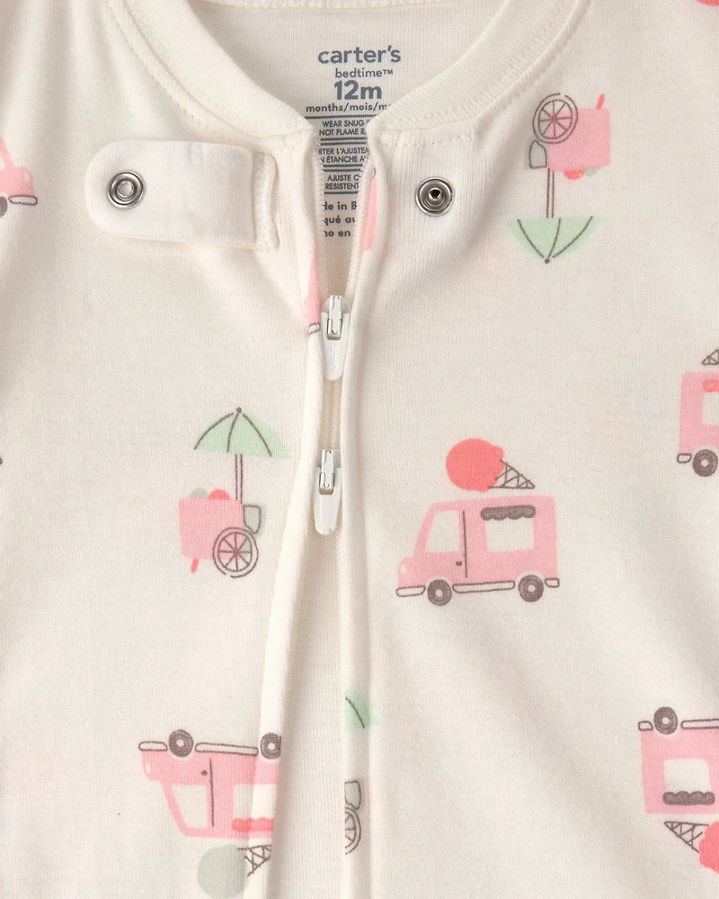 Baby Girl 2-Pack Ice Cream Truck 100% Cotton Snug Fit 1-Piece Pajama - Pink/Ivory