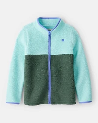 Girls Microfleece Long-Sleeve Zip-Up Jacket - Green/Blue