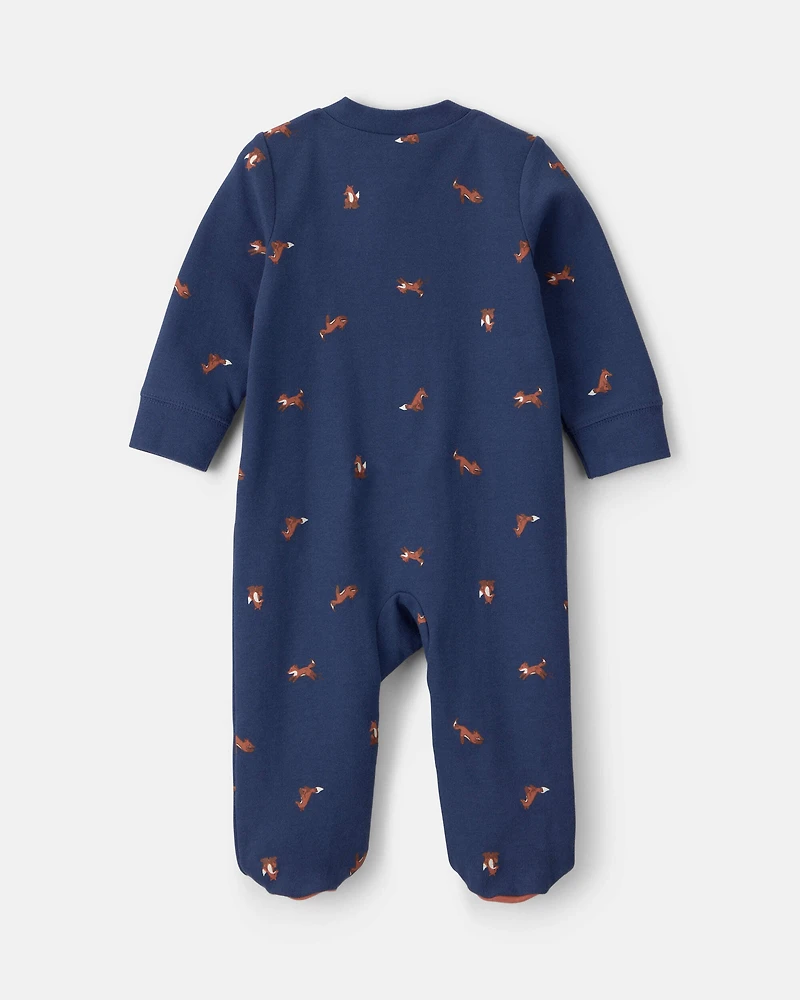 Baby Boy Fox 100% Cotton 2-Way Zip Sleep & Play Pajamas - Navy Blue