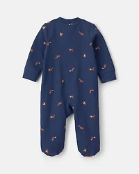 Baby Boy Fox 100% Cotton  2-Way Zip Sleep & Play Pajamas - Navy Blue