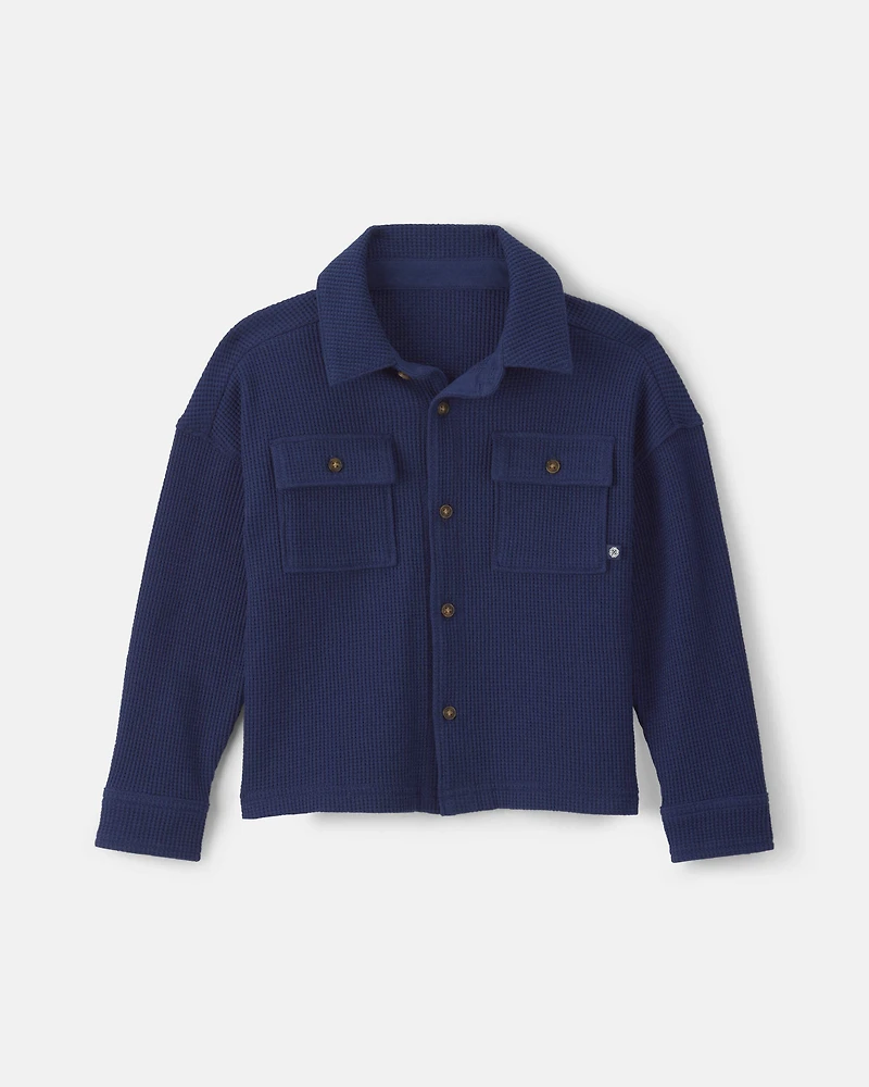 Toddler Boy Thermal Long-Sleeve Button-Down Shirt - Navy Blue