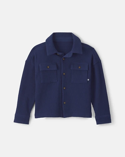 Toddler Boy Thermal Long-Sleeve Button-Down Shirt - Navy Blue