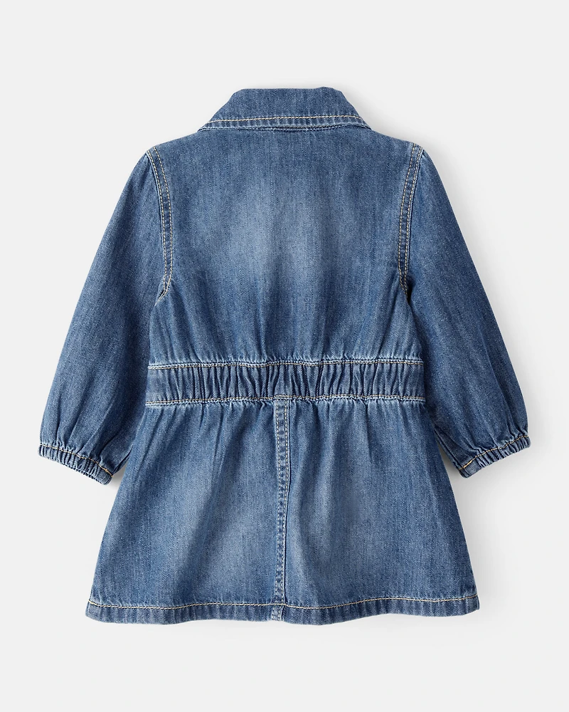 Baby Girl Cotton Denim Long-Sleeve Dress - Blue
