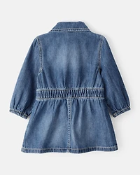 Baby Girl Cotton Denim Long-Sleeve Dress - Blue