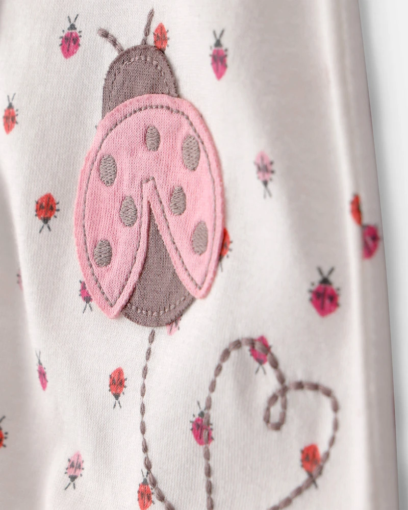 Baby Girl Ladybug Flutter Sleeve Romper - Ivory
