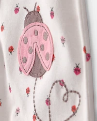 Baby Girl Ladybug Flutter Sleeve Romper - Ivory