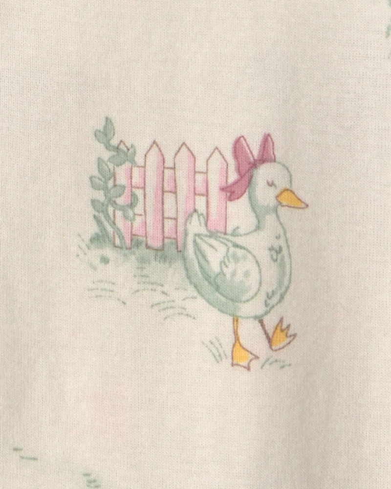 Baby Girl 1-Piece Country Farm 2-Way Zip 100% Cotton Snug Fit Footed Pajama - Cream