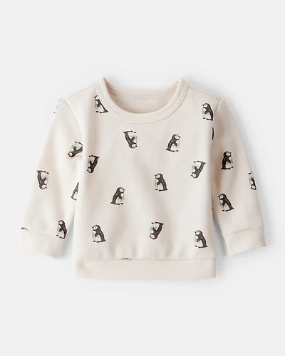 Baby Boy DayDream Fleece Penguin Print Sweatshirt - Cream