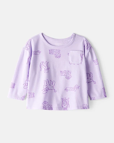 Baby Girl Dog Print Long-Sleeve Top - Purple