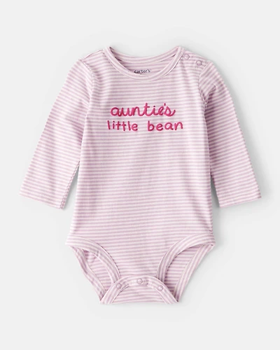 Baby Girl Little Bean Long-Sleeve Graphic Bodysuit - Pink