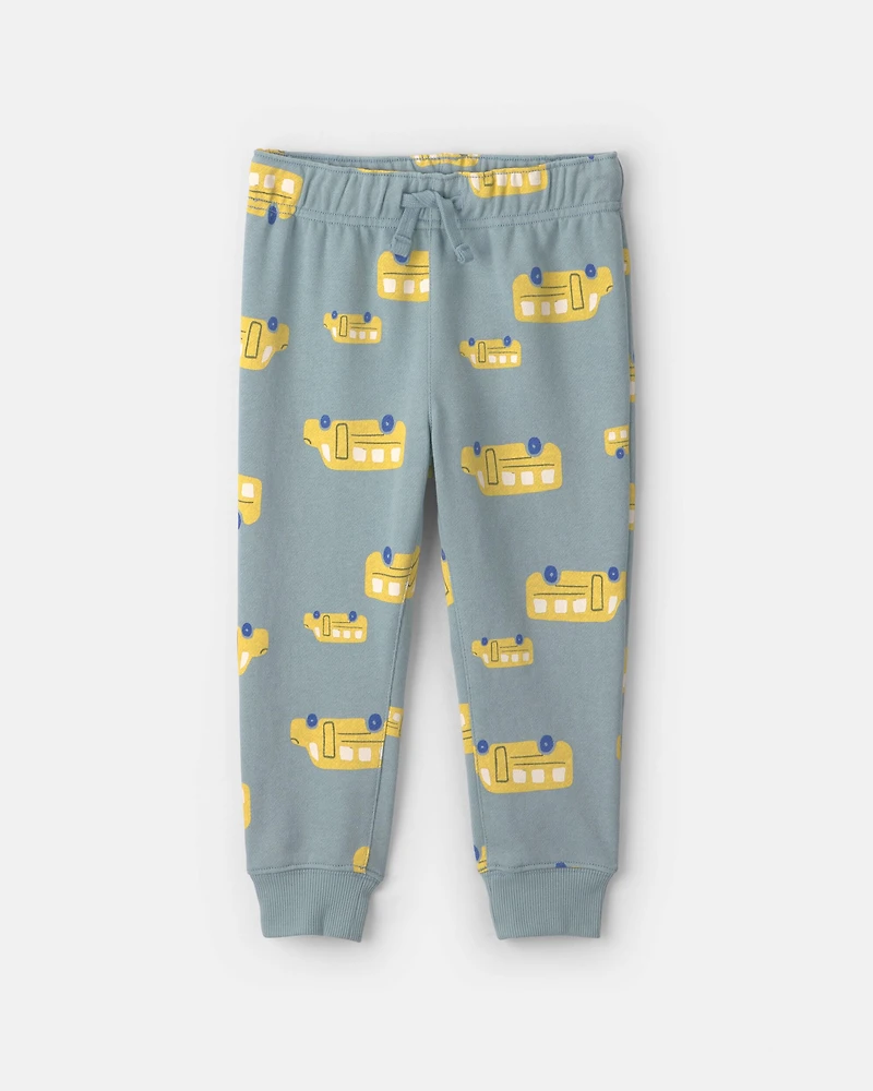 Toddler Boy 2-Piece School Bus French Terry Hoodie & Pant Set - Blue/Yellow