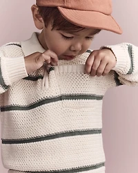 Toddler Boy Striped Quarter-Zip Sweater - Cream/Olive