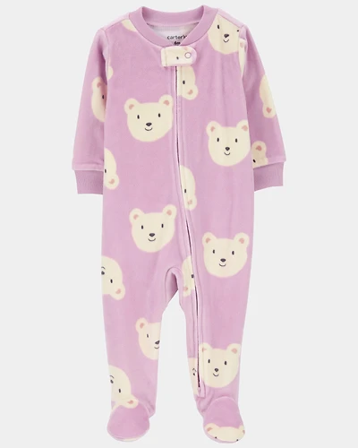 Baby Girl Bear Print Loose Fit Long-Sleeve Sleep & Play Pajamas - Purple
