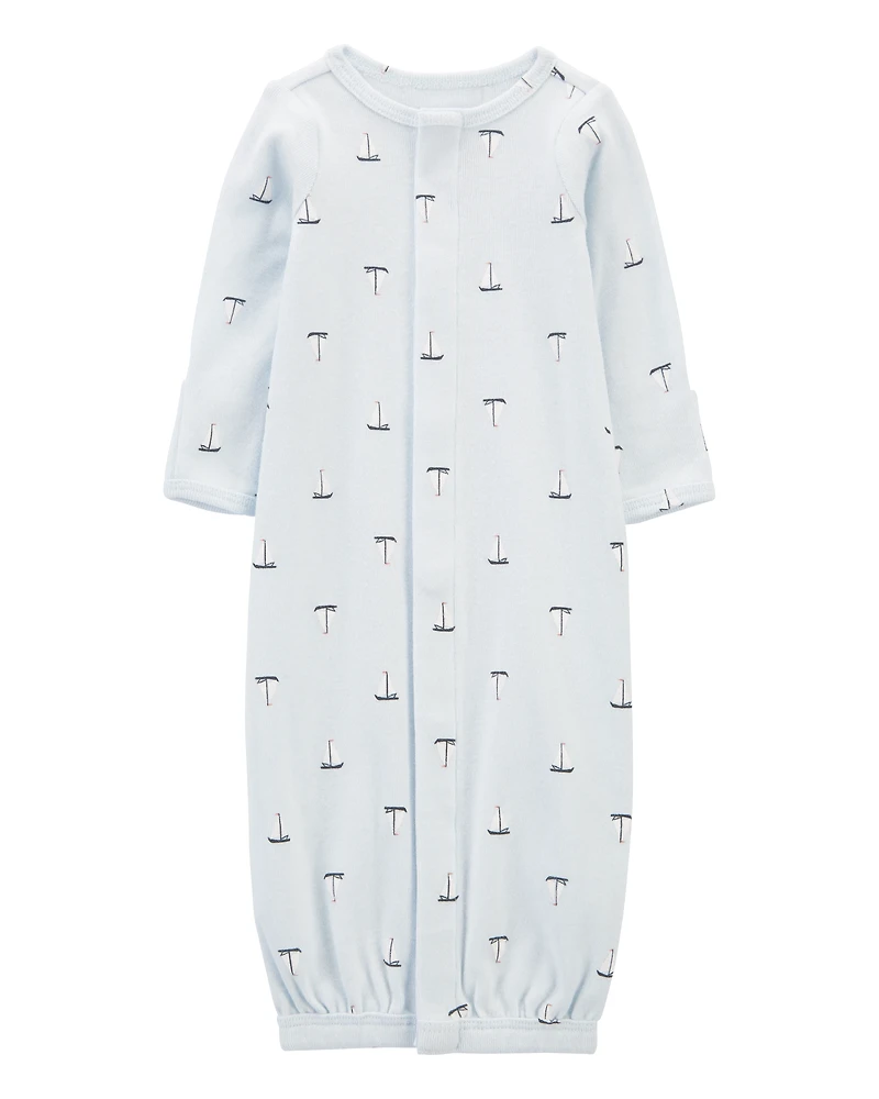 Baby Boy Preemie Sailboat Sleeper Gown