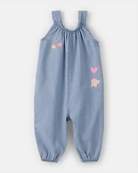 Baby Girl Embroidered Chambray Sleeveless Jumpsuit - Blue