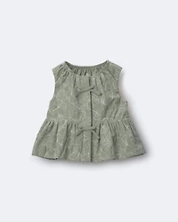 Toddler Girl Embroidered Peplum Top in Floral Print - Green