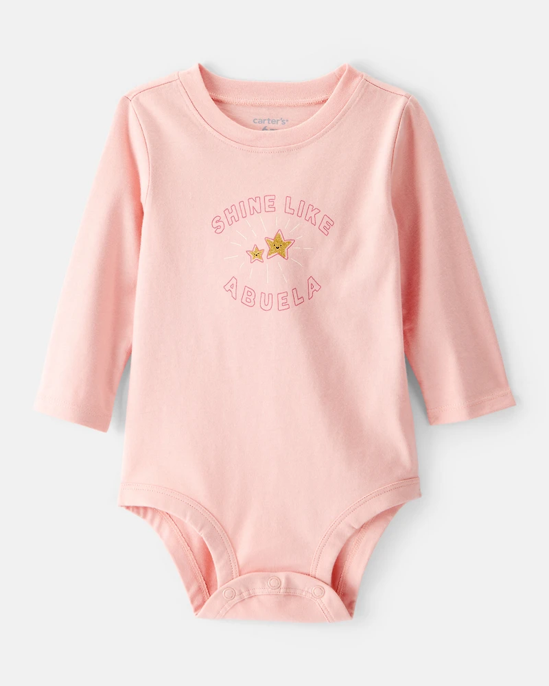 Baby Girl Shine Like Abuela Cotton Long-Sleeve Graphic Bodysuit - Pink