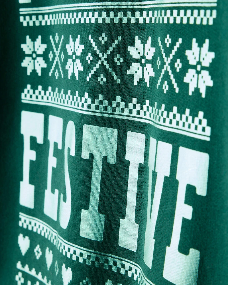 Girls Christmas Festive Long-Sleeve Pullover Sweatshirt - Green