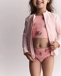 Toddler Girl Smocked Tankini in Floral Print - Pink