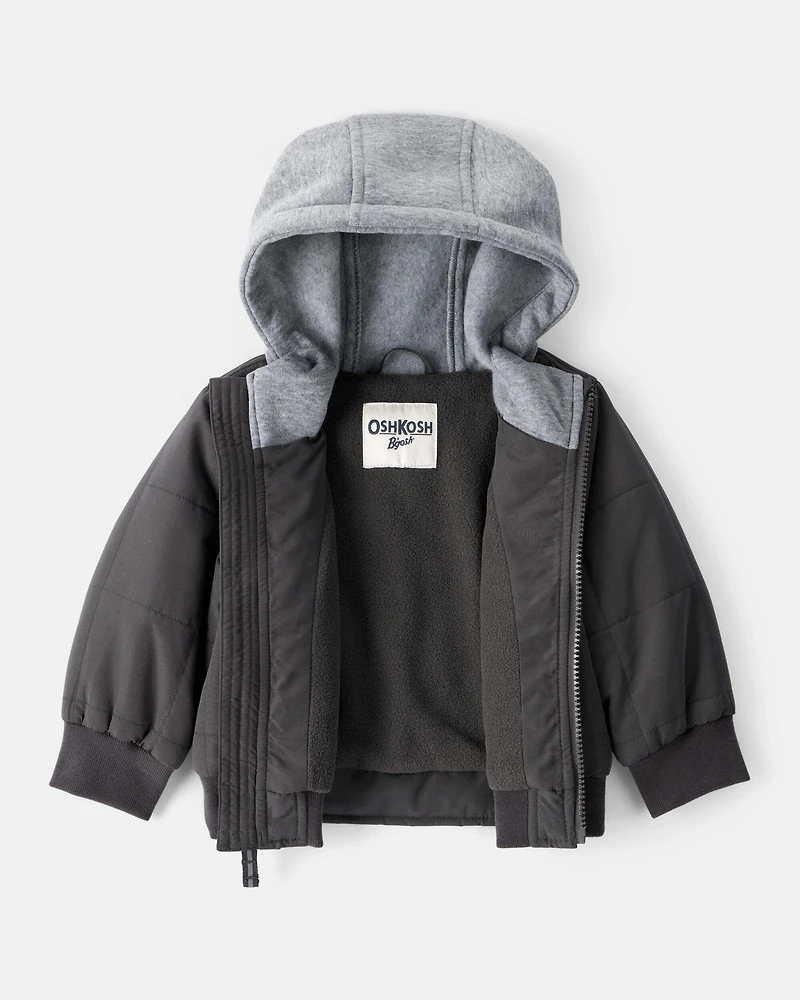 Baby Boy Long-Sleeve Midweight Quilted Bomber Jacket - Black