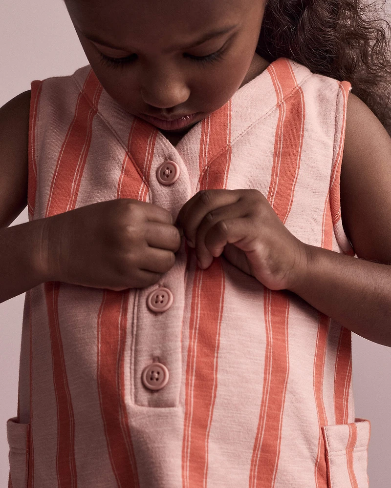 Toddler Girl Striped Pocket Dress - Orange