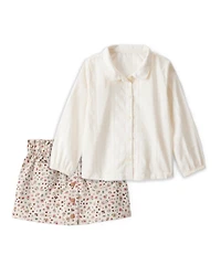 Toddler Girl 2-Piece Long-Sleeve Button-Down Top & Floral Print Cotton Skirt Set - Multi